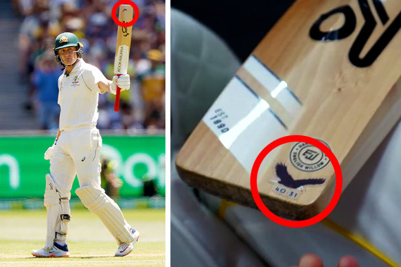Marnus Labuschagne has a personalised message on his cricket bat.