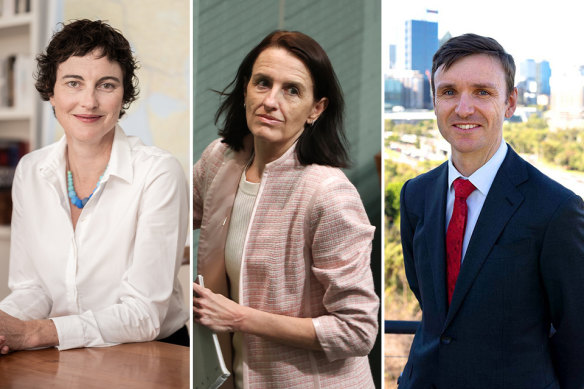 Curtin candidates Kate Chaney, Celia Hammond and Yannick Spencer.