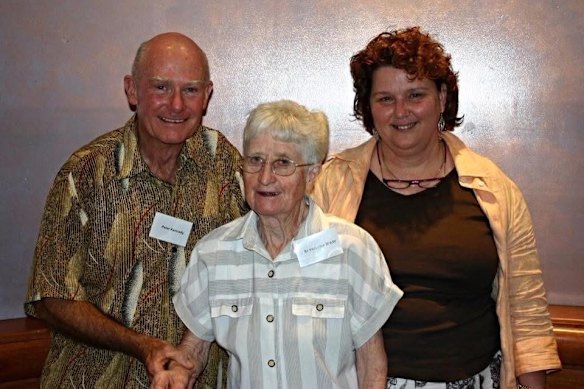 Peter Kennedy (left) and Karyn Walsh (right) with Sister Veronica Brady, an outspoken nun and academic.