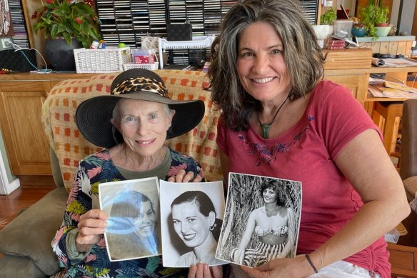 With her mum Suzanne and photos of her grandmother, author Charmian Clift.