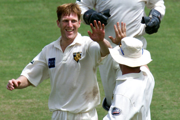 Mat Inness celebrates a wicket during his cricket days.