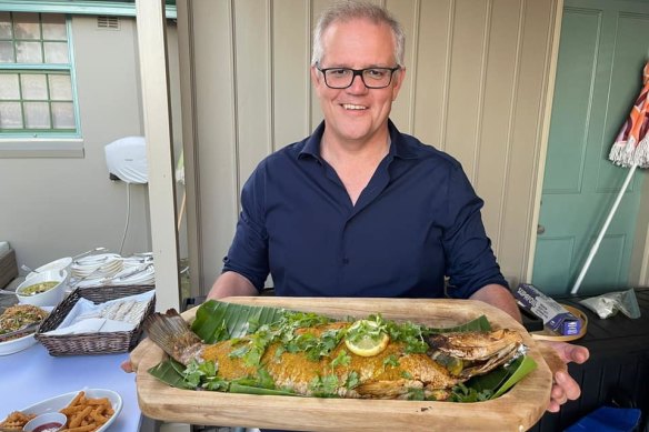 Prime Minister Scott Morrison shares a picture of his fish curry on Facebook on New Year’s Eve.