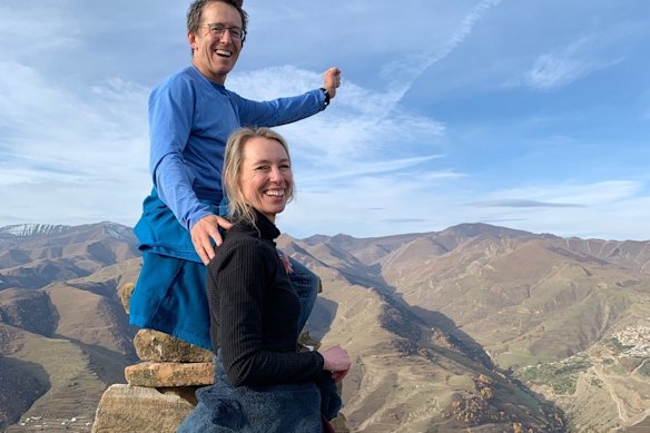 Johnston and her husband Richard in Dagestan, which translates, aptly, as ‘land of the mountains’. 