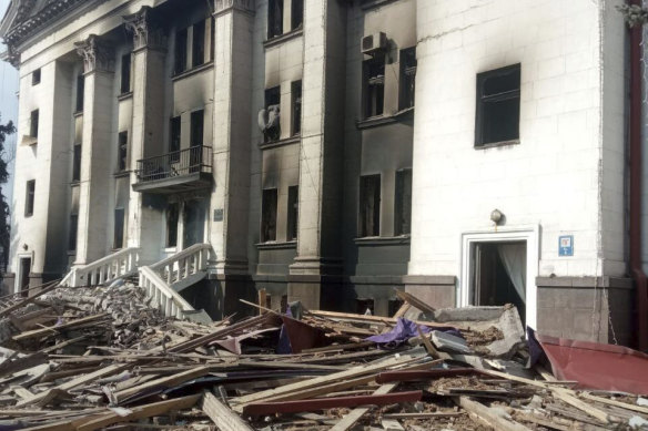 The drama theatre damaged after shelling in Mariupol, Ukraine.