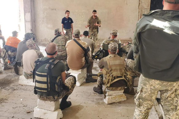 Felix, a 23-year-old former Army reservist, helps instruct troops near Rivne, in western Ukraine. 