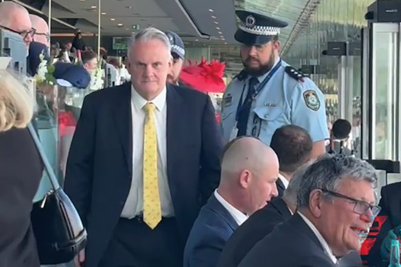 Mark Latham was escorted out of Grandview Restaurant at Royal Randwick Racecourse.