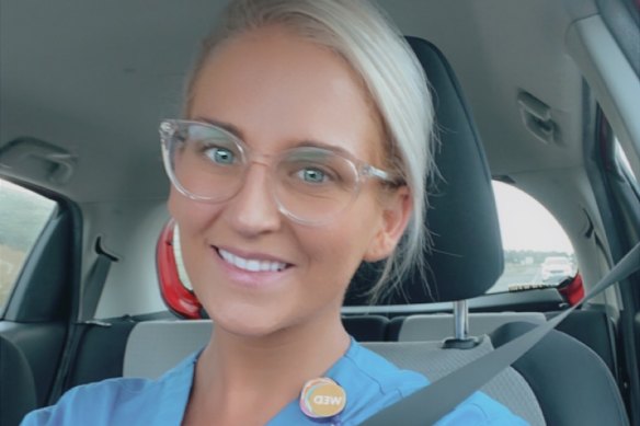 Ellyn Richardson on her way to work as a nurse.