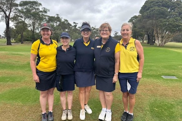 (Left to right) Michelle Trewin, who was vice captain of the Camberwell Ladies Golf Club, Sue Thek, who was its president, Julia Trafford, the secretary, and Lynne O’Brien and Jill Douglas.