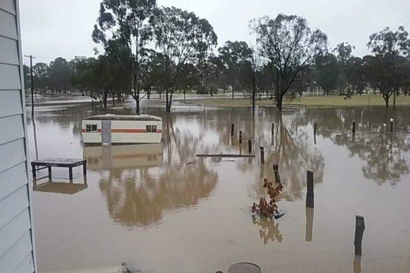 Local flash flooding in Nanango, where a man died on Friday.