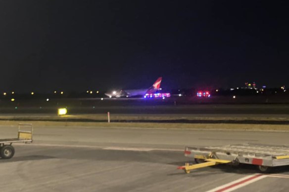 The flight was met by emergency services on the Perth Airport tarmac. 