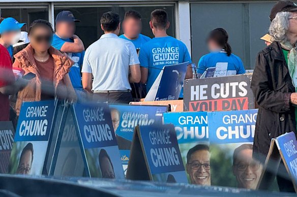 Plymouth Brethren Christian Church members at a polling booth in Reid.