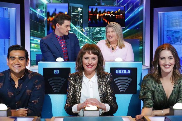 Previously on HYBPA?, with (clockwise from back left) Ed Kavalee, Urzila Carlson, Hayley Sproull and Dilruk Jayasinha.   