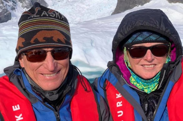 Australian passengers Wayne and Rowena Hamilton on board the Greg Mortimer, stranded off Uruguay. 