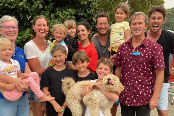 Shoalhaven City Council mayor Amanda Findley, left, with the rescued people and their dog.