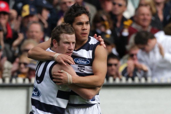Steve Johnson and Mathew Stokes both played elsewhere late in their career but stayed loyal to Geelong at the height of the club’s success, which kicked off with the 2007 premiership win.