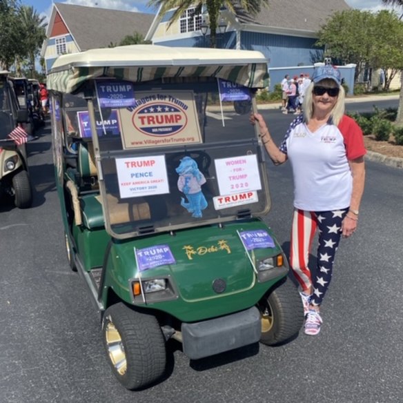 Debi Hahn at a pro-Trump golf cart parade in The Villages.