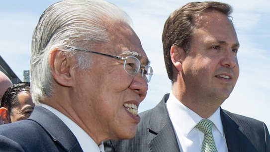 Steven Ciobo, former trade minister, with his Indonesian counterpart Enggartiasto Lukita during free trade agreement discussions in Sydney in 2016.