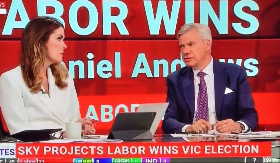 Peta Credlin and Michael Kroger on Sky News on election night.