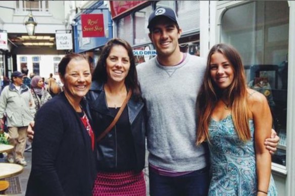 Pat Cummins with his mum Maria (left), and sisters Laura and Kara.