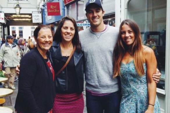 Pat Cummins with his mum, and sisters Laura and Kara. 