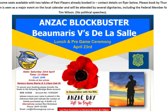 ANZAC lunch at Beaumaris football club