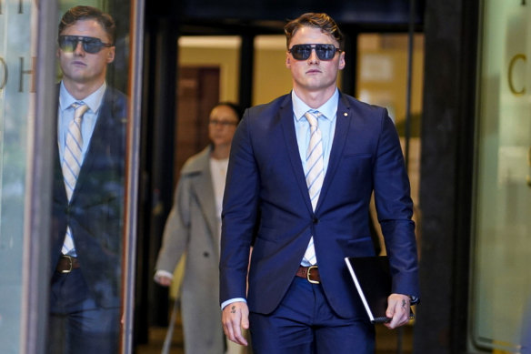 Joel Nathan Fitzpatrick Burtt leaves court during his sexual assault trial.