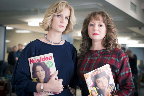 Mandy McElhinney (right) played Nene King, while Rachel Griffiths took on Dulcie Boling in Paper Giants: Magazine Wars.