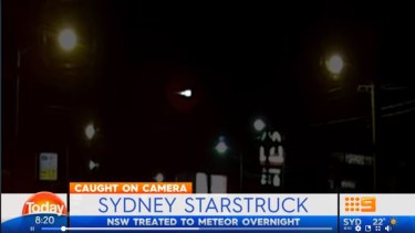  A screen grab of Today's news report on the meteor, showing dashcam footage taken over Sydney.
