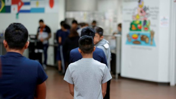 A child at the immigrant detention facility for minors in Brownsville, Texas, known as Casa Padre.