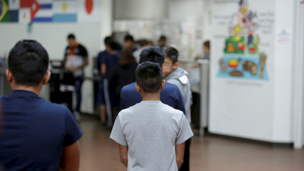 A child at the immigrant detention facility for minors in Brownsville, Texas, known as Casa Padre.