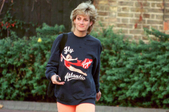 Princess Diana, pictured near a London health club in 1995, in a sweatshirt she wore repeatedly to the gym.