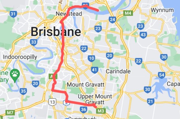 The route of the Greens’ proposed light-rail link between Garden City shopping centre and Hamilton.