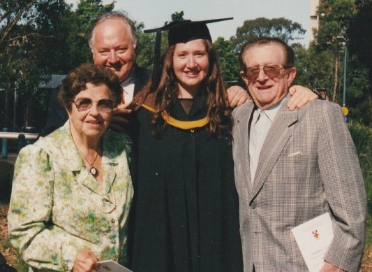 Steven Kalowski with his mother Halinka and daughter Michaela and stepfather Mietek Kalowski (right) at Michaela’s graduation.