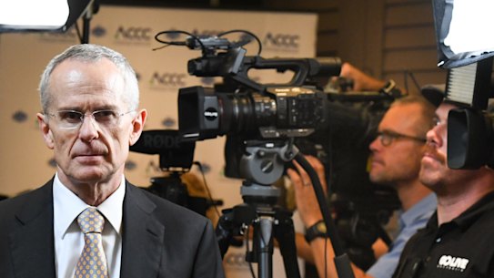 ACCC Chair Rod Sims speaks toâ¢ the media following the release of the preliminary report of the Digital Platforms Inquiry into Google, Facebook and Australian media in Sydney, Monday December 10, 2018 (AAP Image/Peter Rae) NO ARCHIVING