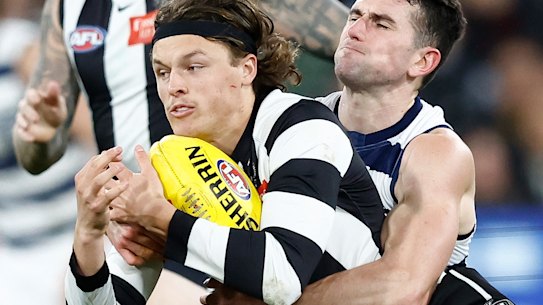 Collingwood’s Jack Ginnivan doesn’t get much reward nowadays if taken high