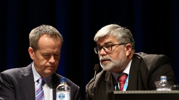 Labor Leader Bill Shorten and Left powerbroker Kim Carr during the 2015 Labor national conference.