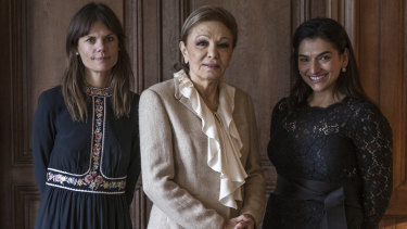 Pahlavi (centre) with her book’s authors, Miranda Darling (left) and Viola Raikhel-Bolot.
