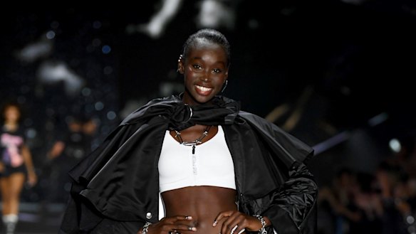 Subah Koj walks the runway during the 2018 Victoria's Secret Fashion Show at Pier 94 on November 8, 2018 in New York City. 