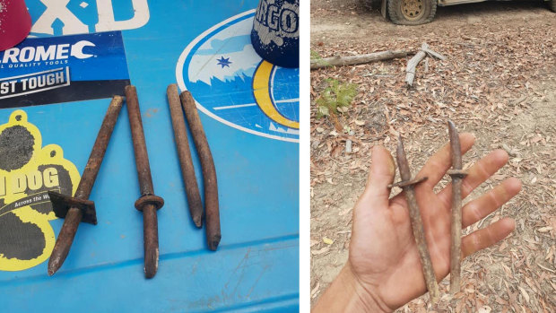 Mason Friedl was driving along tracks in Toolangi on the long weekend when two of his tyres were punctured by steel spikes.