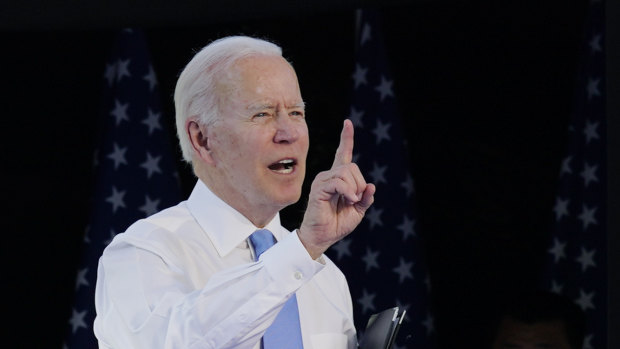 A less-than-sunny Joe Biden speaks to the news media. 