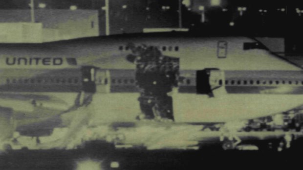 The United Airlines jet with the hole blown out in 1989.