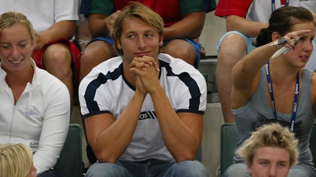 Ian Thorpe watches the final of the men’s 400m freestyle.