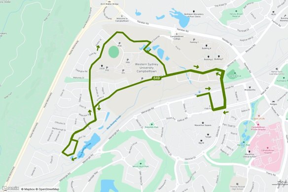 An indicative map of the new 849 bus route. The route is subject to change before it begins in July.