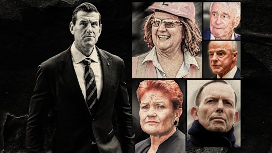 Ben Roberts-Smith and his backers, Gina Rinehart, Pauline Hanson, Kerry Stokes, Brendan Nelson, Tony Abbott.