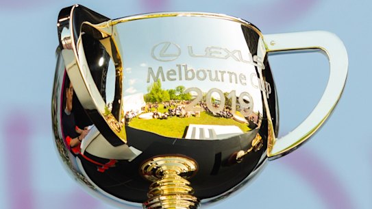 MELBOURNE, AUSTRALIA - OCTOBER 28: The 2019 Lexus Melbourne Cup trophy on display during the 2019 Melbourne Cup Carnival Launch at Flemington Racecourse on October 28, 2019 in Melbourne, Australia. (Photo by Asanka Ratnayake/Getty Images)