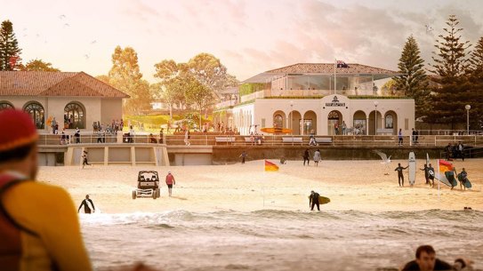 The upgraded Bondi Surf Bathers’ Life Saving Club, also known as Bondi Surf Club, would mirror the Bondi Pavilion with its arched facade and terracotta tile roof.