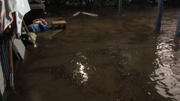 The flooded Yeerongpilly backyard.