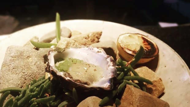 Coffin Bay oysters with blue quandong,  lemon aspen jelly and radish leaf pearls will be served.