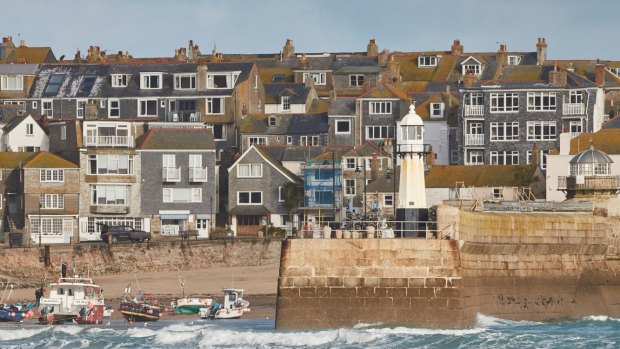 A view of St Ives from Porthminster Beach in Cornwall.