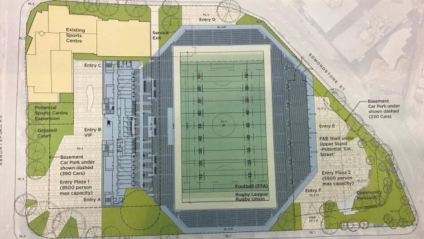 Plans for a 15,630-seat boutique stadium at Perry Park, Brisbane.